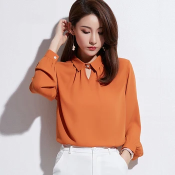 

Fashion Turn-down Collar Long sleeve women Chiffon Shirts Puff Sleeve Hollow Out Womens Tops Blouses Femme Solid Office Shirts