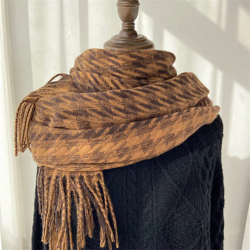 Bufanda a cuadros de pata de de estilo Preppy para mujer, chal largo de moda coreana, grueso cálido, de punto con borla|Bufandas de mujer| - AliExpress