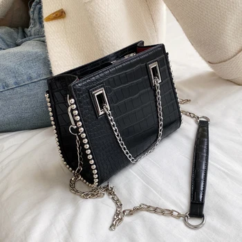 

New Women Casual Bucket Bag Simple Wild Handbag Portable Chic Chain Shoulder Messsenger Bag Crocodile Pattern Female Tote Bag