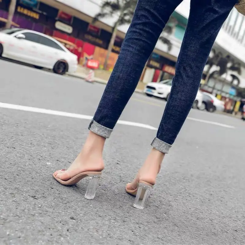 heels shoes near me Summer Women Pumps Sandals PVC Jelly Slippers Open Toe High Heels Women Transparent Perspex Slippers Shoes Heel Clear Sandals adies Crystal Shoes