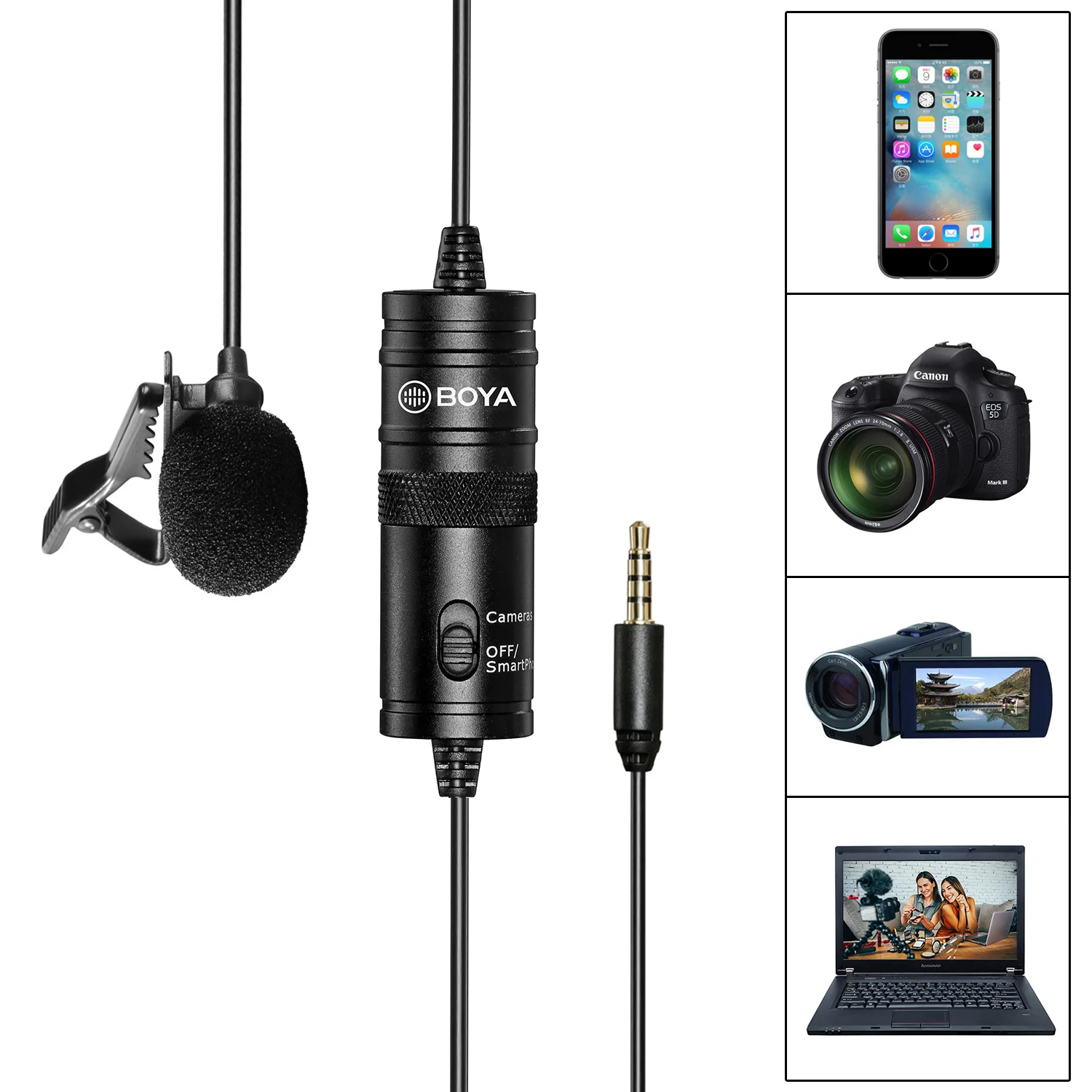 Equipamento de Vídeo para Canon Boya Original Gravação Lapela Microfone Dslr Filmadora Youtube pc Iphone 13 Pro Max By-m1 - Image 4