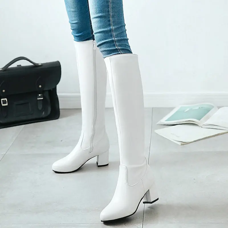 White long leather boots Clearance