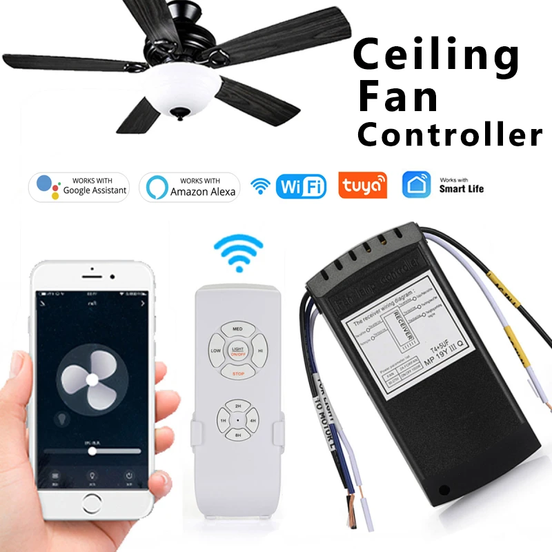 Controlador de ventilador de techo Tuya Smart Life, Kit de luz de ventilador WIFI con Control remoto RF, regulador de velocidad, funciona Alexa y Google|Módulos de domótica| - AliExpress
