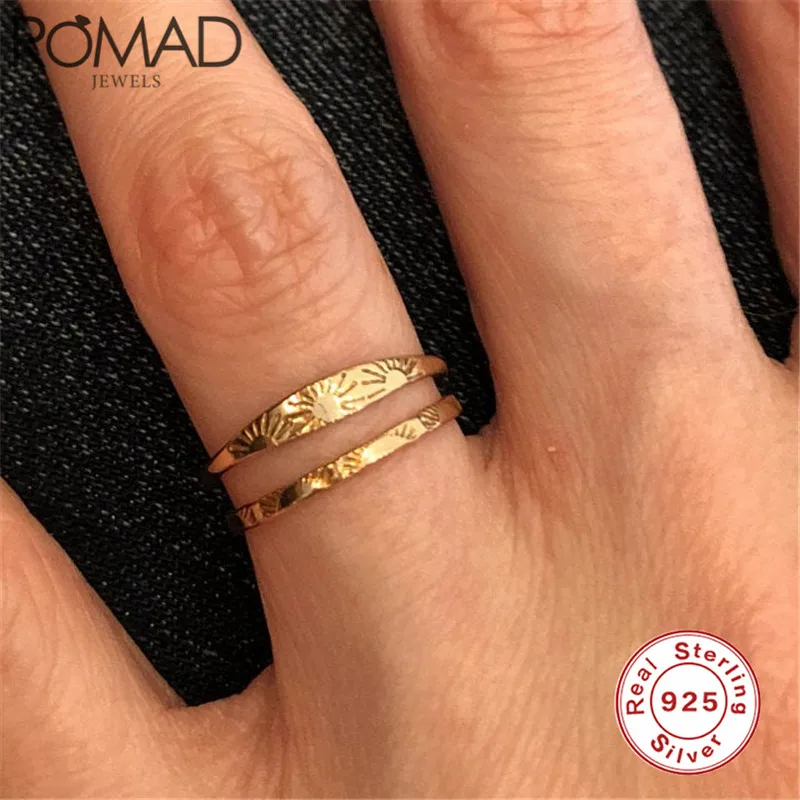 ROMAD Dainty Sun Signet Ring Vintage 925 Sterling Silver Rings for Women Female Wedding Jewelry Delicate Promise Engagement Ring