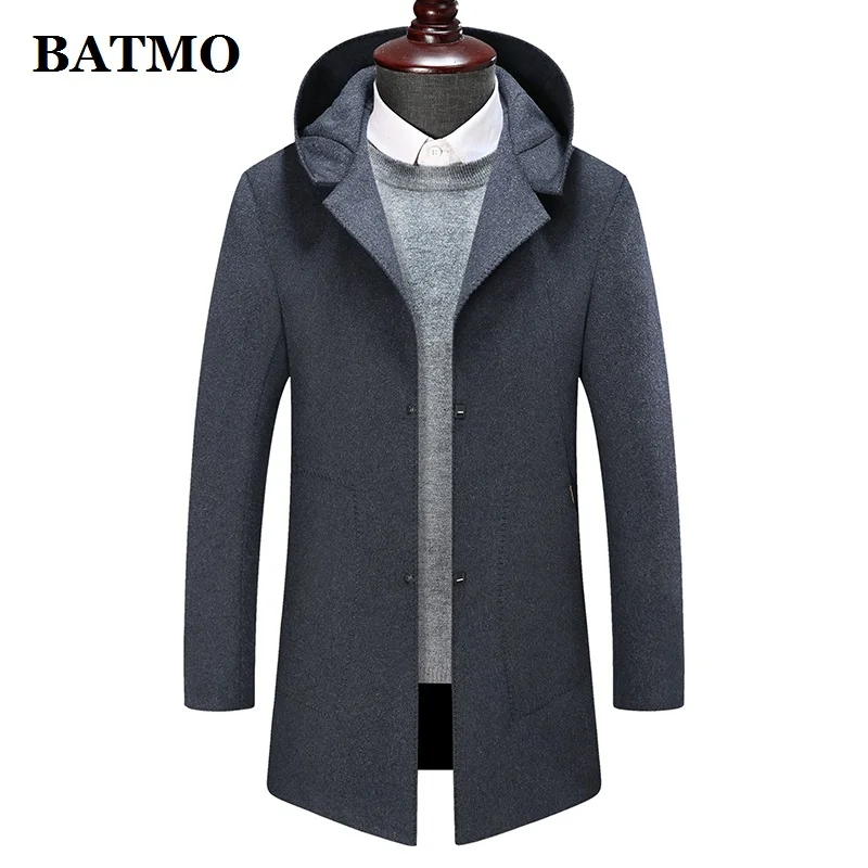 BATMO new arrival high quality wool hooded jackets men,men's wool trench coat,plus-size M-8XL 1988 - Цвет: Серый