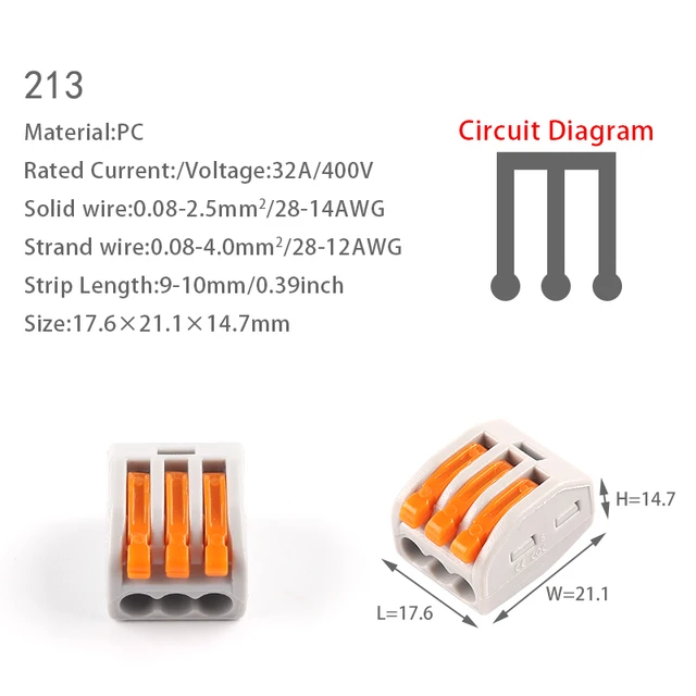 5PCS Fast Wire Cable Connectors Universal Compact Conductor Spring Splitter Wiring Connector Push-in Terminal Block For Electric 213(PC)