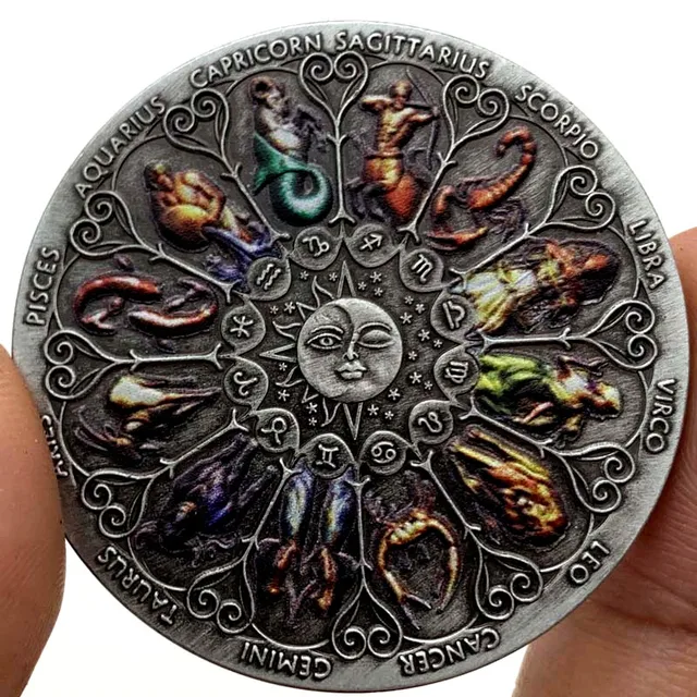 Hot Sale Twelve Constellation Sun God Moon Smiley Nickel Ancient Silver Commemorative Coin Gift Collection Love Coin Cancer Gold 1