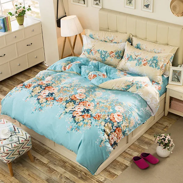 Пододеяльник из хлопка+ наволочка с цветочным принтом, покрывало для кровати для детей и взрослых, односпальная двуспальная кровать, спальная XF650-14 - Цвет: 2