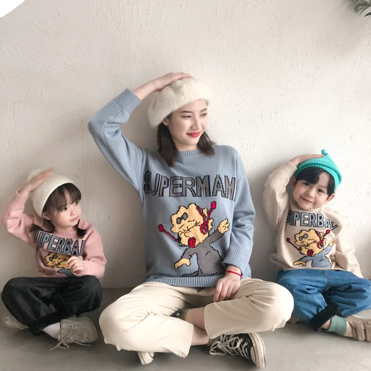 

Online Celebrity Childrenswear 2020 Spring Kids' Sweater Korean-style Boy's Girls Cartoon Family of Three Parent-child Matching