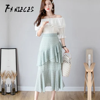 

Women Midi Chiffon pink Skirt Summer fall ins fashionl Multi Layers Cake Skirts Elastic High Waist Casual All-Match Skirt falda