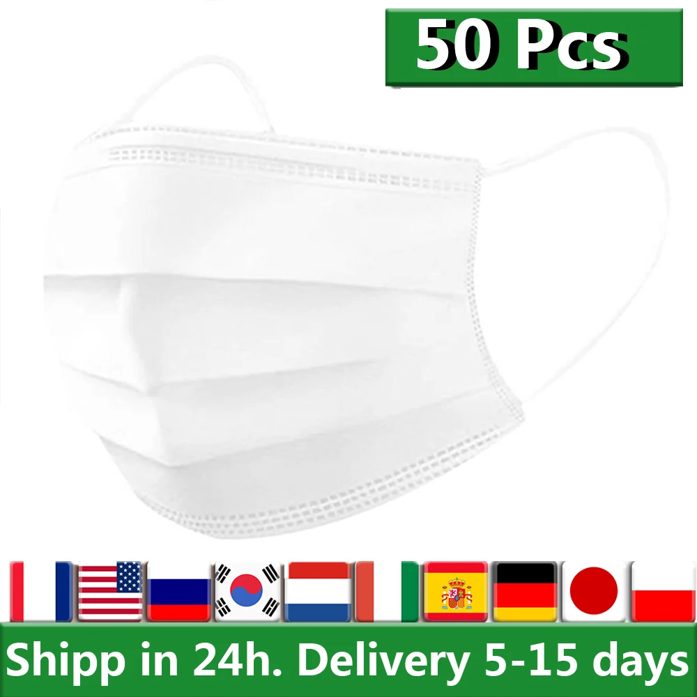 

50Pcs Disposable Face Masks Anti Dust Mouth Face Mask Anti PM2.5 Pollution Non Woven Mask Protective 3ply Filter Earloops Masks