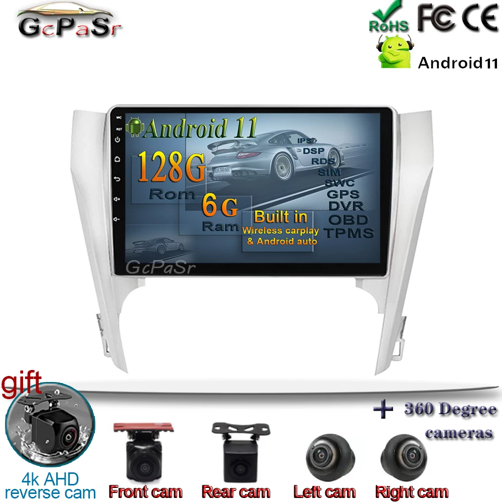 Автомобильный радиоприемник 6 + 128G DSP IPS Android 11 для Toyota Camry 7 XV 50 55 2015-2017 GPS-навигация