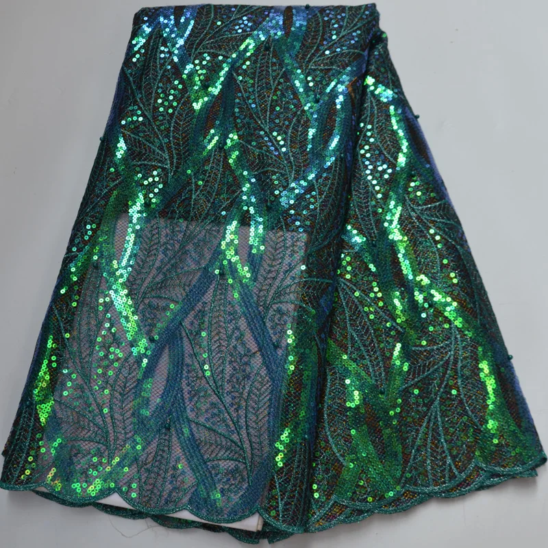 (5yards/pc) high quality green African tulle lace French net fabric with shining sequins embroidery beads for party FLP263 | Дом и сад