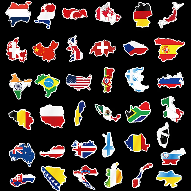 50 Pcs National Flags Stickers Toys for Children Countries Map Travel Sticker to DIY Scrapbooking Suitcase Laptop Car Motorcycle