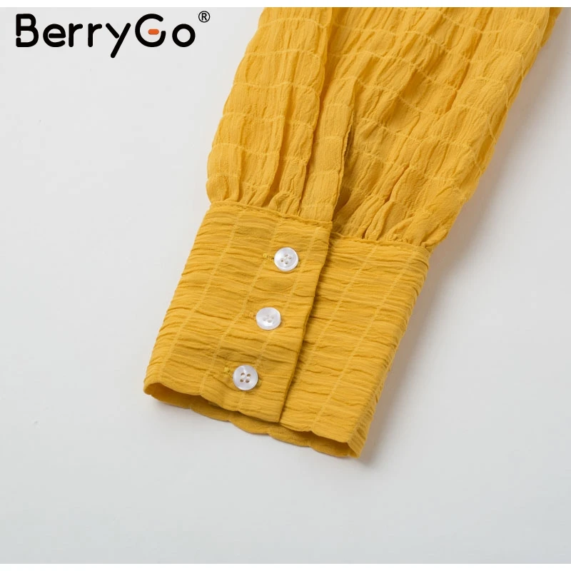 BerryGo Повседневная Осенняя женская блузка с длинными рукавами, рубашка с высокой талией, Женская клетчатая блузка, элегантные тонкие офисные женские топы