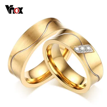 

Vnox 2pcs/lots Couples Wedding Ring for Women and Men Gold-color Stainless Steel Jewelry