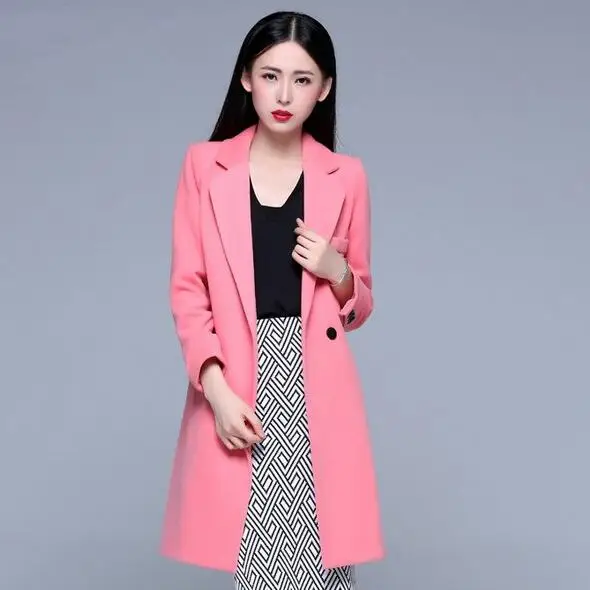 Manteau Hiver зимнее пальто женское элегантное теплое шерстяное пальто с одной пуговицей длинное пальто бежевого, розового, черного цвета abrigos mujer DF610