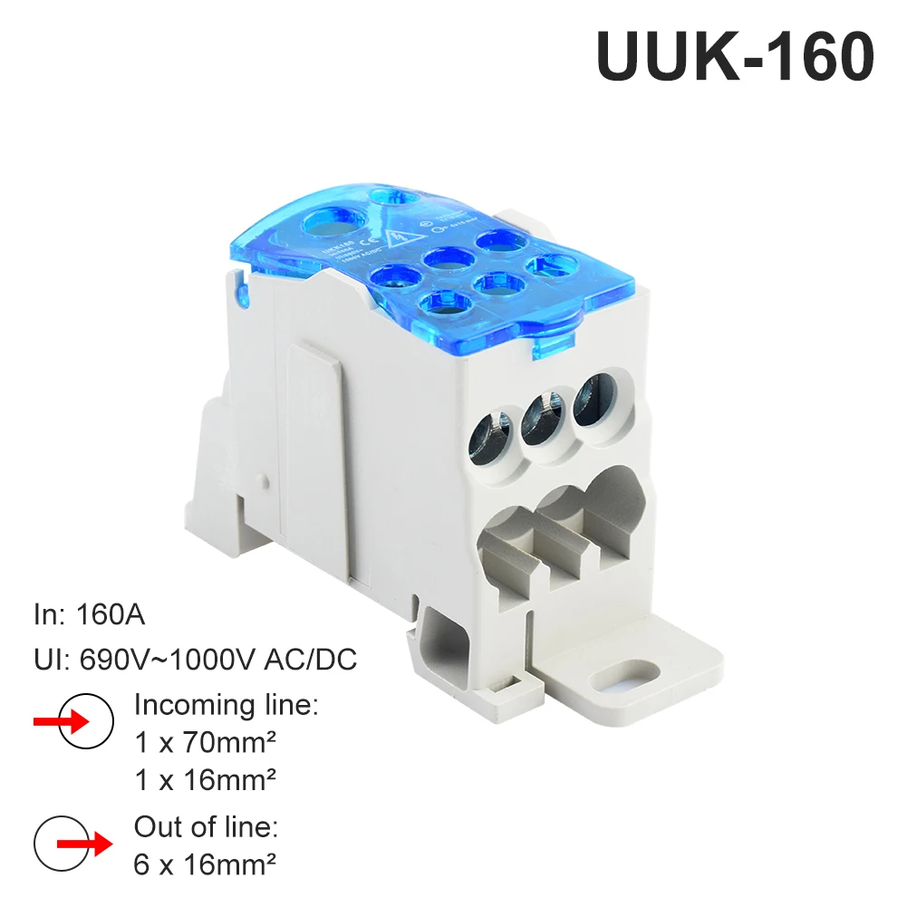 UKK80A 125A 160A 250A 400A 500A клеммный блок 1 во многих из din-рейку коробка Универсальный электрический провод разъем питания распределительная коробка