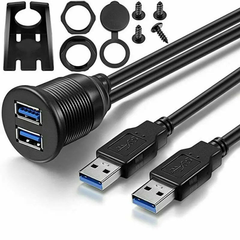 USB3.0 Dual Port 1 комплект, 1 м, USB 3,0, удлиняющий провод для автомобиля, мотоцикла, приборной панели, заподлицо, Удлинительный кабель, двойной/одиночный порт, водонепроницаемый - Цвет: USB3.0 Dual Port