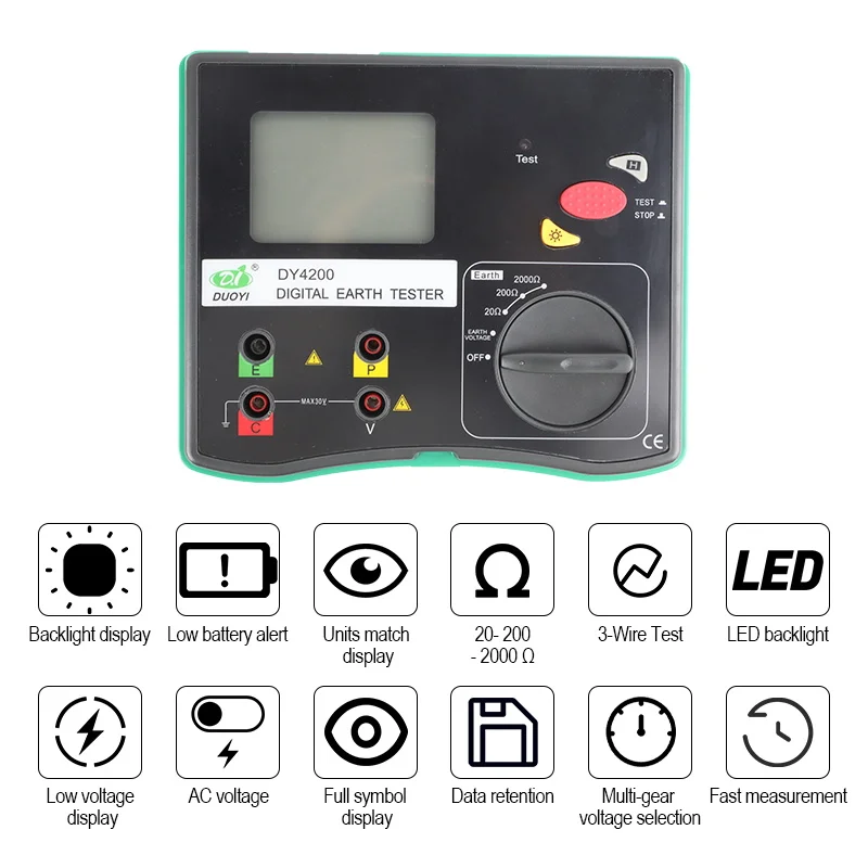 DUOYI DY4200 Digital Earth Ground Resistance Tester AC voltage of power electrical lightning protection equipment detection Tool