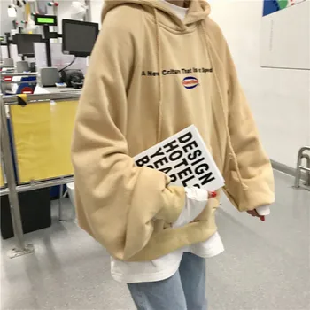

New Autumn Hoodies Loose Fashion Casual Harajuku Hoodies Pullover Women Sweatshirt Tops Letter Print Long Sleeve Thicken Hoodies