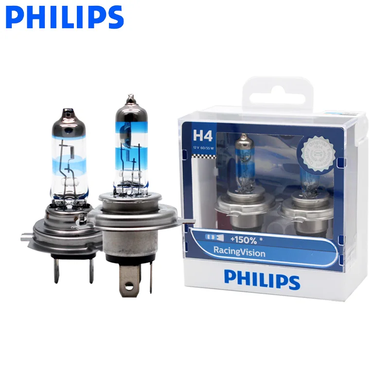 Philips H4 H7 9003 Racing Vision + 150% более яркие Автомобильные фары Hi/lo галогенная лампа ралли