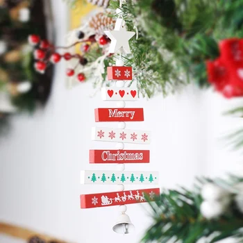 

Wood Wind Chime Christmas Tree Shape Pendants With Bells Drop Ornament Merry Christmas Hanging Charms New Year Gift