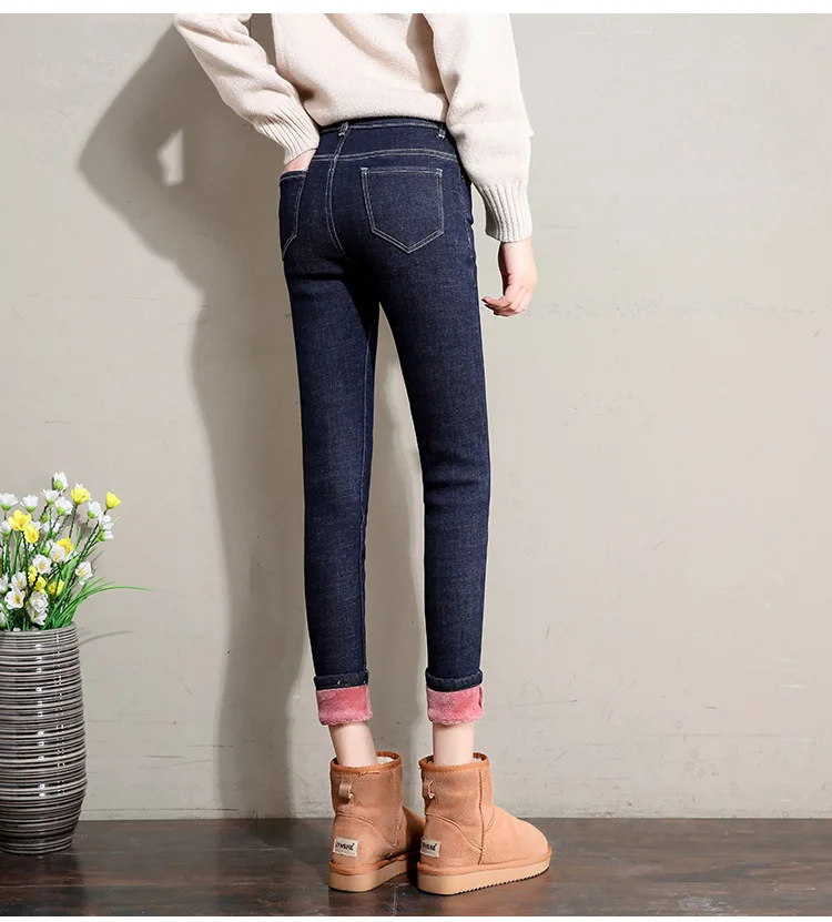 Вельветовые женские джинсы с высокой талией, эластичные женские брюки до щиколотки, женские зимние теплые Pantalon джинсы из денима для женщин, брюки размера плюс