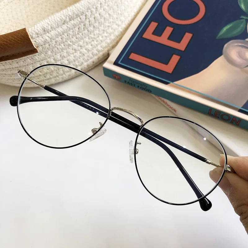 Компьютерные очки для женщин и мужчин, круглые оправы для очков, прозрачный синий светильник, очки для близорукости, оправы для очков, винтажные прозрачные линзы - Цвет оправы: BLACK SILVER