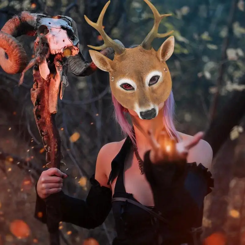 Creative Realistic Party Halloween Deer Mask Simulation Animal Full Face Mask Home Festival Decoration Essential Supplies