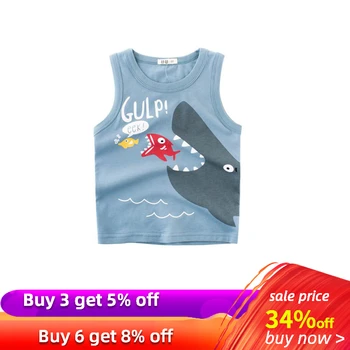 

27kids 2-9Years Cartoon Shark Gulp Eek Newborn Boys Girls Vest Summer Little Boys Sleeveless Clothes New Vest for Infant