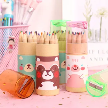 

Bear Constellation Boys and Girls Creative Cartoon Stationery Learning Supplies 12 Color Barrel Color Lead with Pencil Sharpener