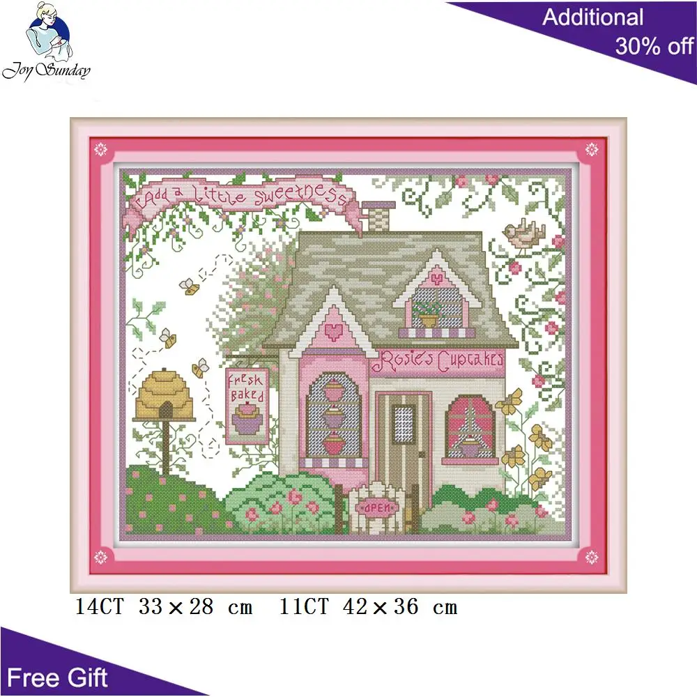 

Your Gift Pink Cabin Home Decor F929 14CT 11CT Counted and Stamped Cabin Needlework Needlepoint Embroidery DIY Cross Stitch kits