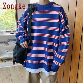 

Zongke 2020 New Spring Striped Casual Sweater Men Slim Fit Knitted Pullover Men Fashion Long Sleeve Mens Sweaters Warm M-2XL