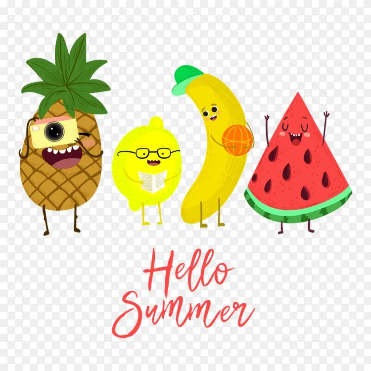 夏日水果西瓜香蕉菠萝-可爱的夏日水果创意插图PNG图片素材免费下载_ 