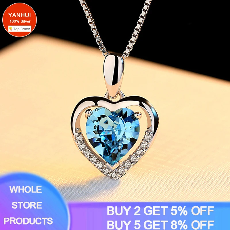 YANHUI New Luxury Crystal CZ Heart Pendant Choker Necklace 925 Sterling Silver Chain Necklaces For Women Wedding Jewelry Gifts | Украшения