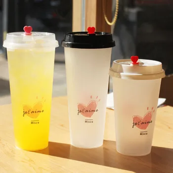 

50pcs High quality creative couple favor beverage drink plastic cup Valentine's Day party juice tea coffee cup with love lid