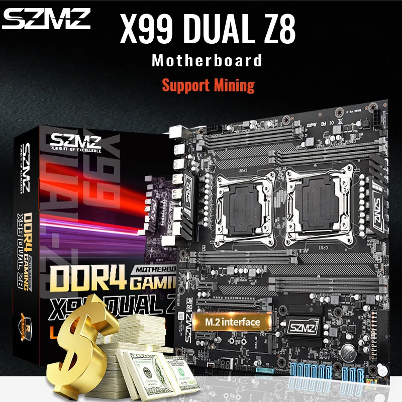 Двойная материнская плата SZMZ X99 с сокетом LGA 2011-3 поддержкой Xeon E5 2678 2680 2620 V3V4