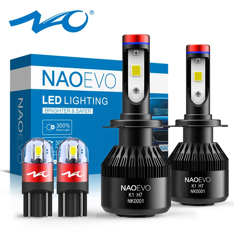 Автомобильные светодиодные фары NAO H7 H4 H11 противотуманные W5W HB4 H8 HB3 H9 H11B лампы
