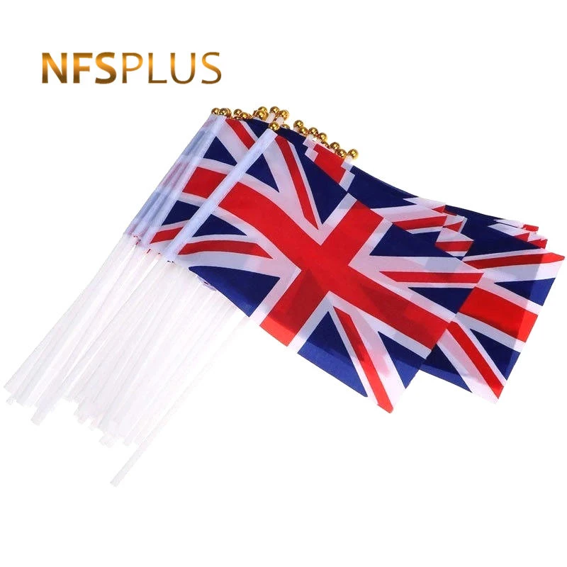 10 Pack British Flag Union Jack 14x21cm Polyester Hand Waving Flags with Flagpoles Kingdom National UK and Banners|Флаги баннеры и