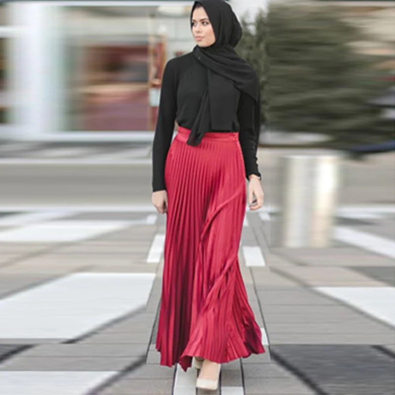 Pleated Muslim Skirt Women Kaftan Abaya Turkey Islamic Moslim Skirts Elbise Musulman Vetement