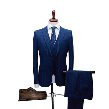 

Mens Suits Designers 2020 Slim Fit Groom Wedding Suit Latest Blue Business Suit High Quality 3 Piece Formal Wear Size 46-54