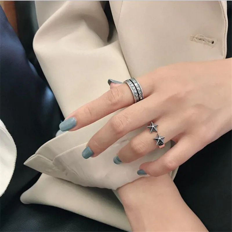 Ying vahine 925 пробы серебряные винтажные пятиконечные звезды Открытые Кольца для женщин