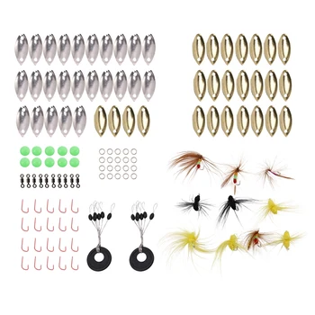 

SEWS-137Pcs Fly Fishing Lure Kit with Thrower Sequin Noise Silver Gold Metal Small Spoon Spinner Lure Tackle Willow Blades Smoot