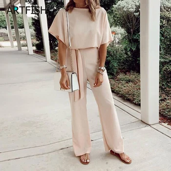 

Spring Loose Elegant Work Office Lady Women Jumpsuit Overalls Solid Long Playsuit Lace Up Sashes Jumpsuit Summer Rompers M0403