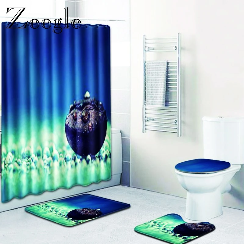 Zeegle Bath Mat with Shower Curtain Set Water Absorbent Toilet Bath Mat Lid Toilet Cover Mat Soft Floor Rug Bathroom Accessories