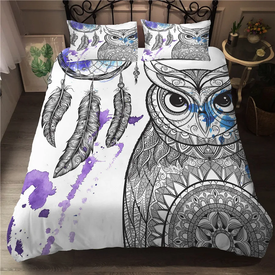

A Bedding Set 3D Printed Duvet Cover Bed Set Owl Home Textiles for Adults Bedclothes with Pillowcase #MTY05
