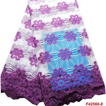 

African Lace Fabric High Quality Beaded Milk Silk Tulle Mesh Fabric Embroidered Nigerian Lace Fabrics For Wedding Sewing N2560