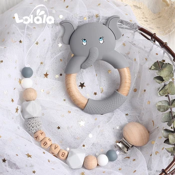 

Personalized Custom Pacifier Clip Chain Beech Beads Silicone Elephant Pendant Baby Teething Nursing Clips Chain Christmas Gift