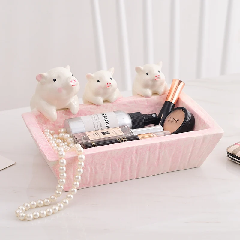 Nordic Pig Storage Baskets Statue Remote Control Storage Box Resin Adorkable Animal Sculpture Home Decoration Accessories R2539